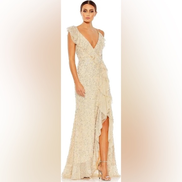 Mac Duggal 10931 NWT EMBELLISHED RUFFLE FAUX WRAP SEQUINED GOWN - Picture 2 of 10